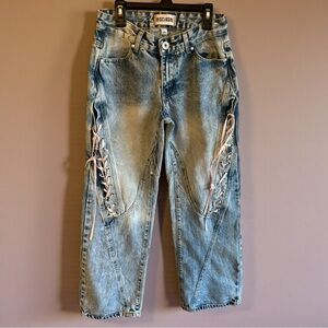 🚨3 for $15 Y2K Disclosure Lace-Up Knee Low Rise Wide Leg Jeans Size 1/25 Edgy